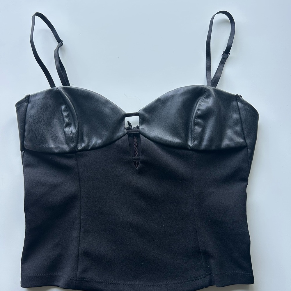 Zara Black Faux Leather Corset Top